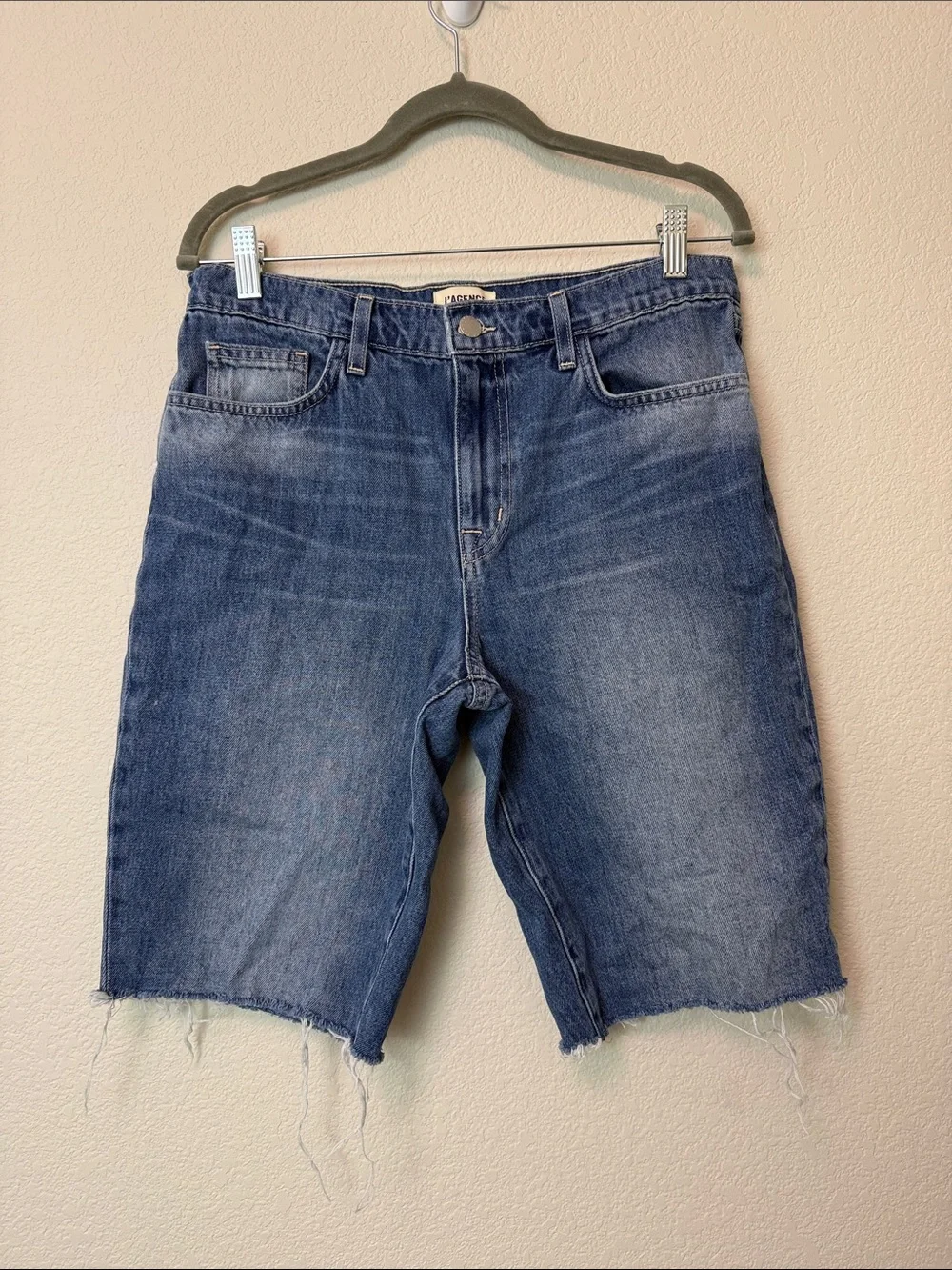 L’Agence 100%‎ Denim Cutoff Shorts in Medium Blue Size 27
